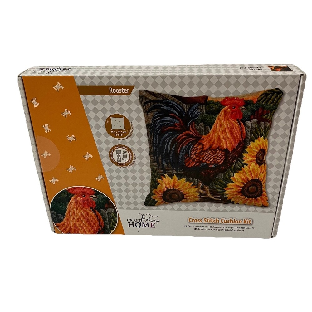 NEW Craft Buddy ROOSTER Cross Stitch Cushion Kit 14" x‎ 14" Pillow CSCU03-RST